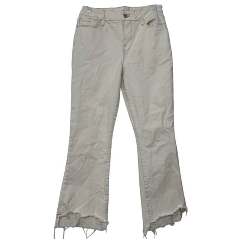 FRAME Le Crop‎ Mini Boot Cream Denim Jeans Frayed Distressed Hem Womens 26